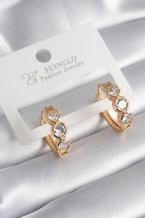 Zarif Kadın için Golden Pirinç Zirkonlu Kalp Model Küpe