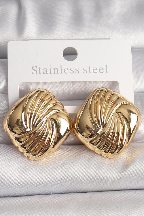 Zarif Kadın için Golden Pirinç İşli Kare Tasarım Küpe