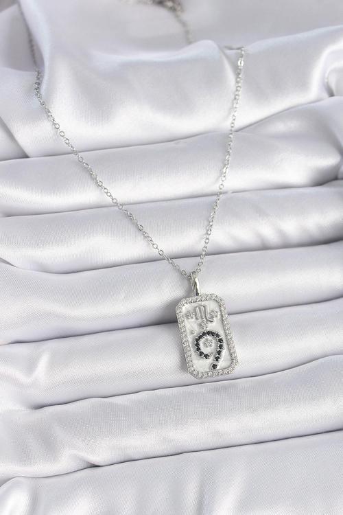 Zarif Kadın için Silver Çelik Zincir Akrep Burcu Zirkonlu Kolye