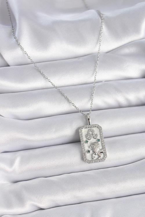 Zarif Kadın için Silver Çelik Zincir Aslan Burcu Zirkonlu Kolye