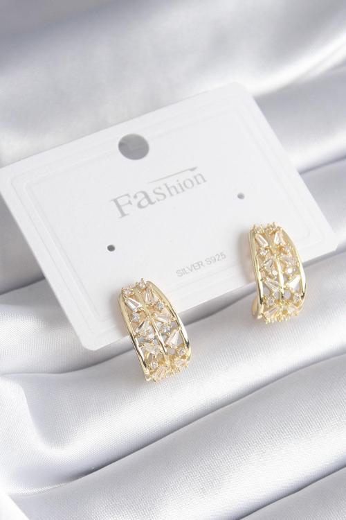 Zarif Kadın için Golden Pirinç Zirkonlu Tipinde Küpe