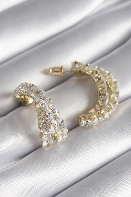 Zarif Kadın için Golden Pirinç Zirkonlu Yapım Küpe