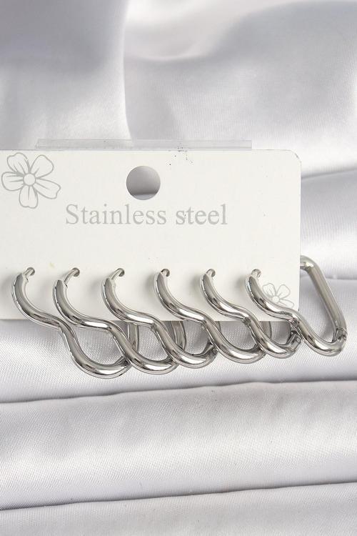 Zarif Kadın için Silver Çelik Kalp Butik Küpe Seti