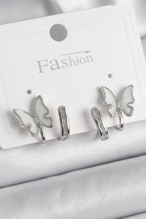 Zarif Kadın için Silver Pirinç Zirkon Beyaz Sedef Kelebek Tip Küpe