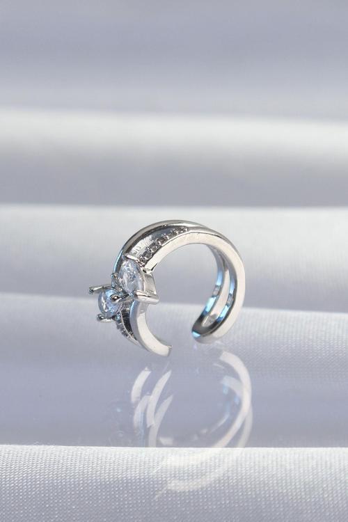 Zarif Kadın için Silver Pirinç Zirkonlu Damla Earcuff Küpe