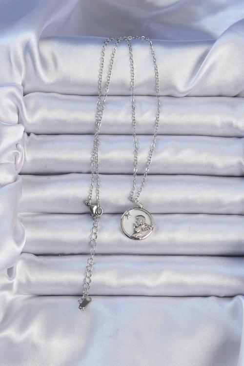 Zarif Kadın için Silver Çelik Zincir Zirkonlu Mineli Melek Kolye