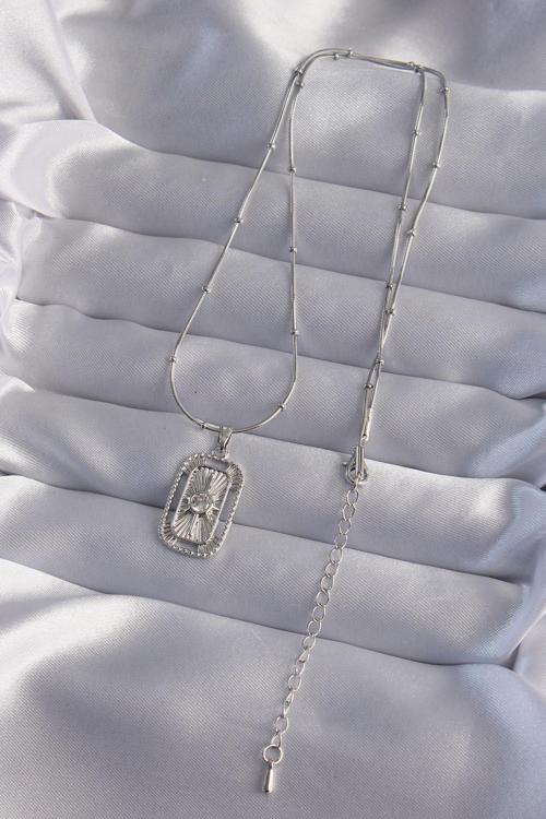 Zarif Kadın için Silver Çelik Zincir Zirkonlu Tarot Kolye