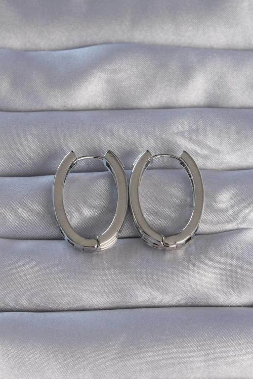 Zarif Kadın için Silver Pirinç Zirkonlu Oval Küpe