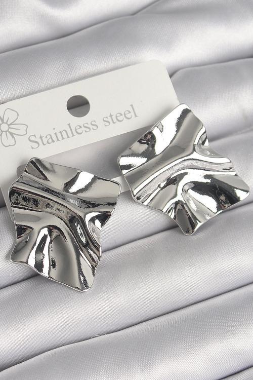 Zarif Kadın için Silver Pirinç İşli Kare Plaka Biçiminde Küpe