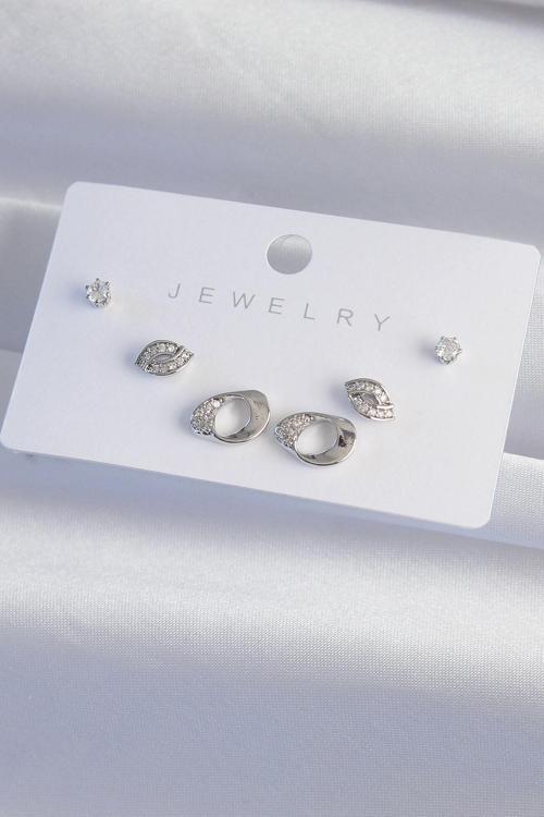 Zarif Kadın için Silver Pirinç Zirkonlu Yaprak Küpe Seti