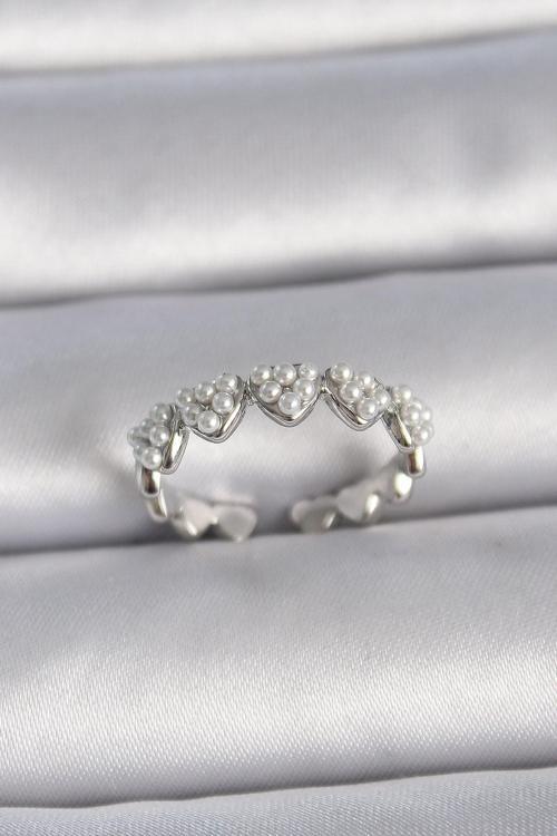 Zarif Kadın için Silver Pirinç Ayarlı İncili Kalp Yüzük