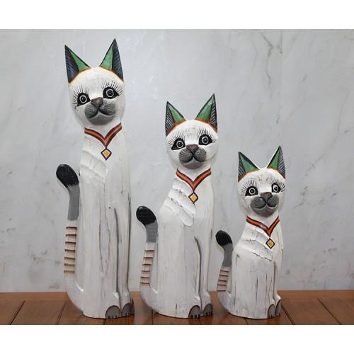 Büro Ev Ofis Dekoru için 3PARÇA 50CM Ahşap Kedi Seti