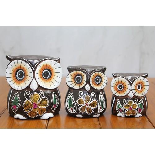 Büro Ev Ofis Dekoru için 3PARÇA Ahşap Baykuş Biblosu Seti