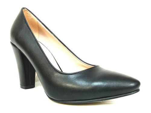 Siyah Deri Stiletto Topuklu Bayan Ayakkabı
