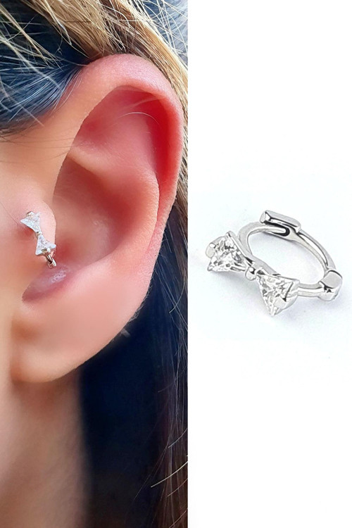 Pırlanta Parlaklığında Zirkon Taşlı 925ayar Gümüş Fiyonk Tragus Kıkırdak Helix Halka Piercing