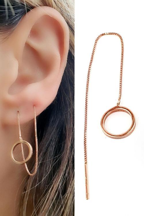 925ayar Gümüş Üzerine Rose Altın Kaplama Zincir Tek küpe