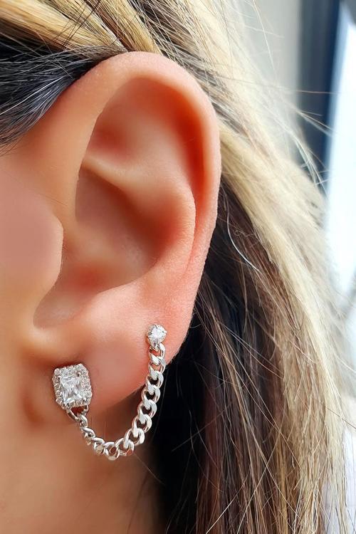 925ayar Gümüş Trend Zincir Tek küpe