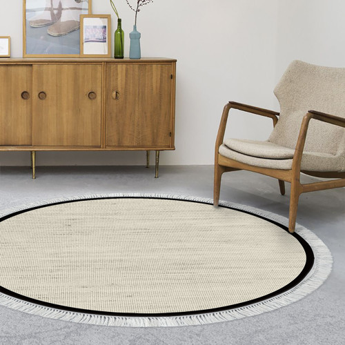 Kaymaz Taban Djt Banyo Mutfak Salon Halı Yıldız Deri Saçaklı Yuvarlak Dokuma Desen E5001