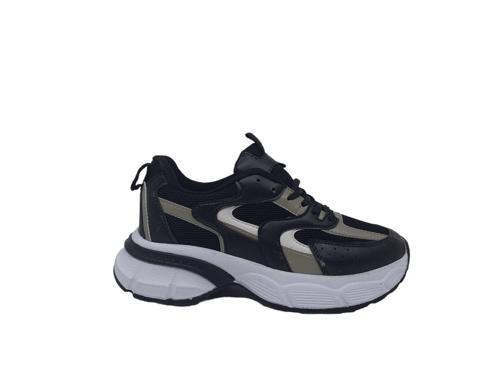 2401 Kadın Siyah File Kalın Taban Spor Ayakkabı