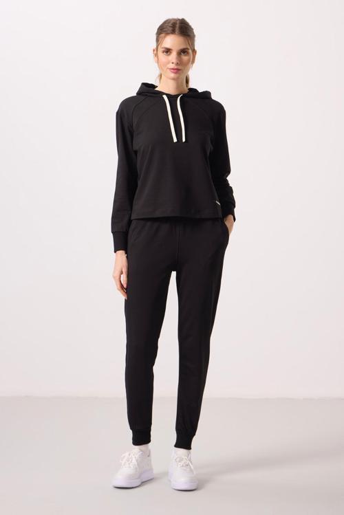 Siyah Kapüşonlu Oversize Kadın Eşofman Takım - 95336