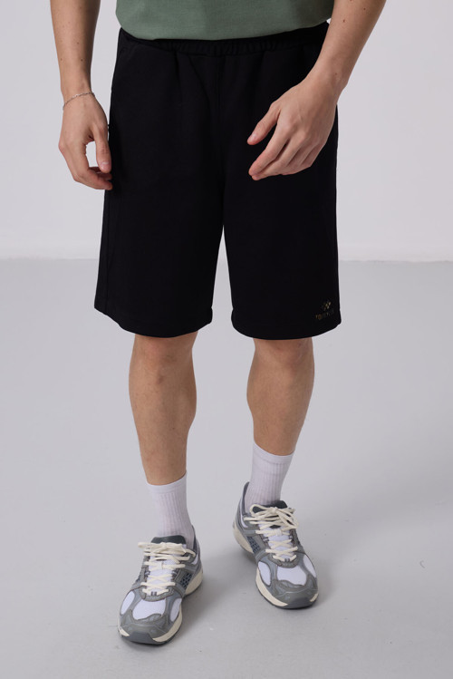 Siyah Yüzeyi Dokulu Oversize Erkek Şort - 81288