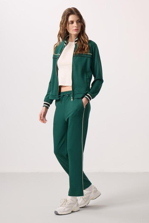 Yeşil Yumuşak Dokulu Triko Dik Yaka Oversize Kadın Eşofman Takım - 95350