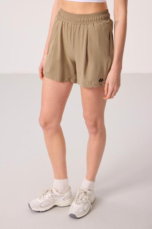 Bej Polyester Gizli Cep Fermuarlı Rahat Form Kadın Şort - 91014