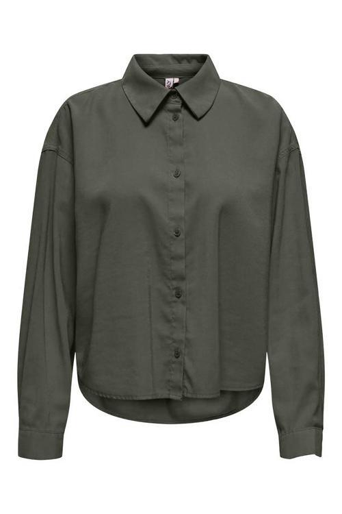 Kadın Onlarıs Rahat Kalıp Ön Taraf Kısa Arka Taraf Uzun Gömlek 15337947 Haki