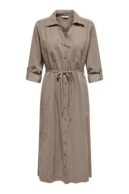 Kadın Onlarıs Uzun Kollu Belden Bağlamalı Gömlek Elbise 15337950 Vizon