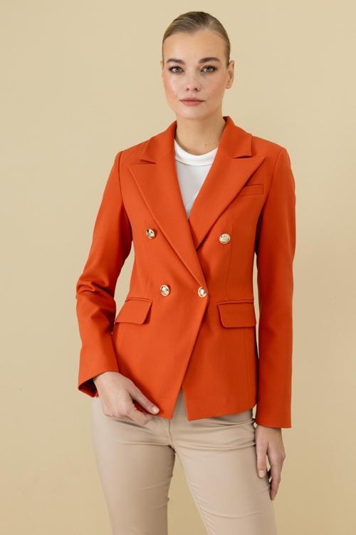 Kadın Kruvaze Yaka Kapak Cepli Ceket 4002 Oranj