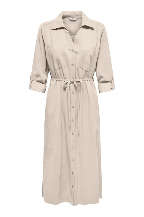 Kadın Onlarıs Uzun Kollu Belden Bağlamalı Gömlek Elbise 15337950 Bej