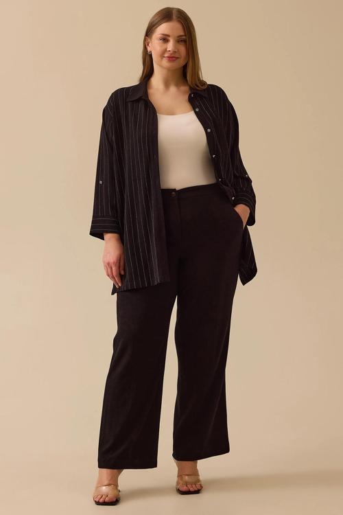 Galaxi Kadın Büyük Beden Düğmeli Bol Paça Pantolon 4026 Siyah