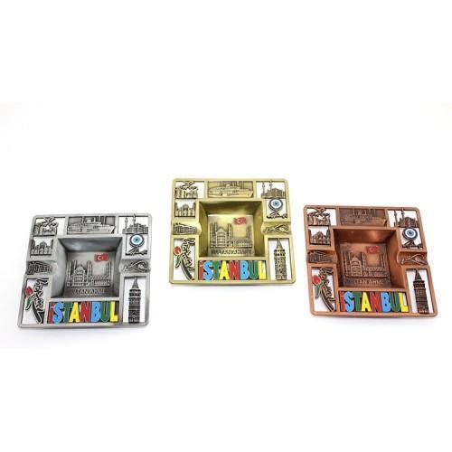 Büro Ev Ofis Dekoru için İstanbul Hediyesi Kare Metal Kül Tablası Küllük