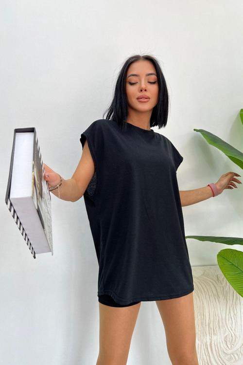 Sıfır Kol Bisiklet Yaka Oversize Salaş Basic Kolsuz T-Shirt