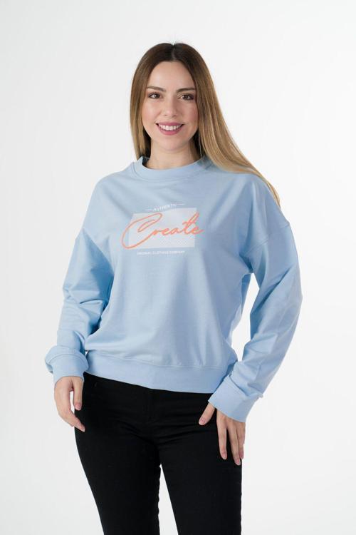 Zeplin Sıfır Yaka Sweatshirt (Baskı) Buz Mavisi