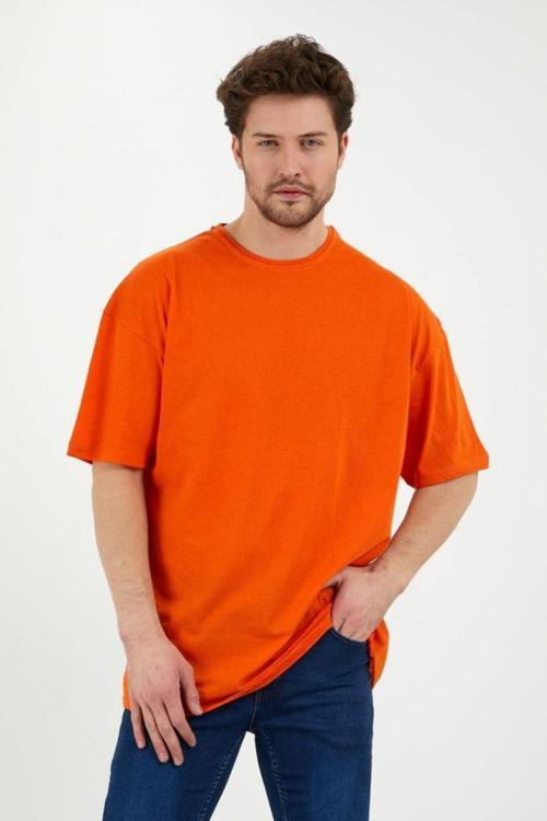 Turuncu Oversize Unisex Düz T-Shirt