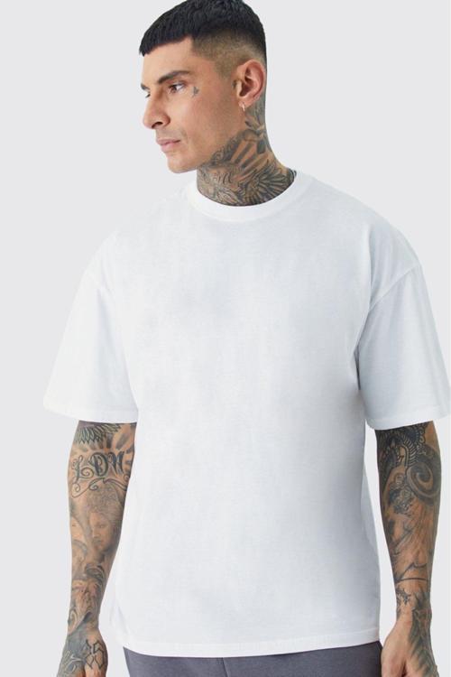 Erkek/Kadın Düz Beyaz Bisiklet Yaka Oversize Tişört