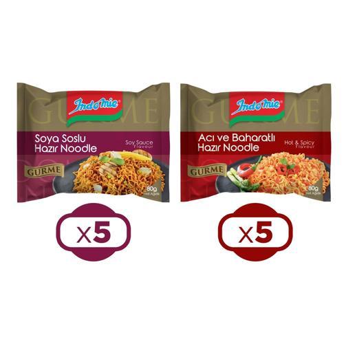 Noodle Gurme 80 gr Soya Soslu & Acı ve Baharatlı 10 lu Karma Paket