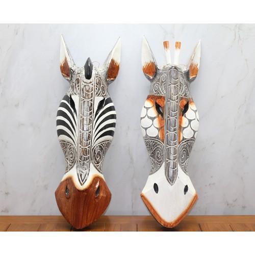 Büro Ev Ofis Dekoru için Ahşap Asmalı Zebra Maske Duvar Süsü Obje