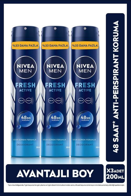 Men Fresh Active 48 Saat Erkek Sprey Deodorant 3 x 200 ML