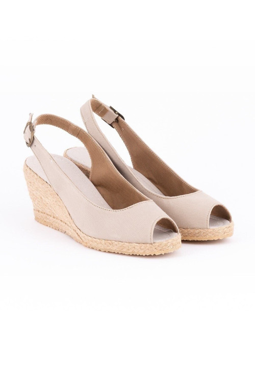 Gerçek Elişi Burnu Açık Arkası Bantlı Dolgu Topuk Bej Keten Hasır Espadril Handmade