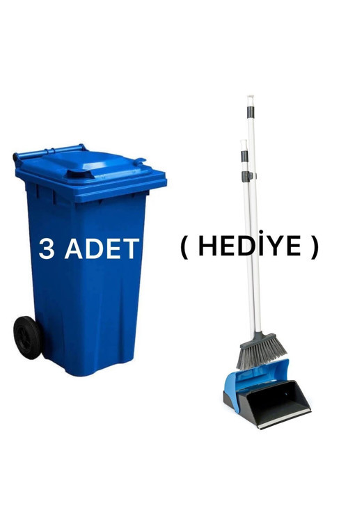 3 Adet Mavi Plastik Çöp Konteyneri 120 Litre - Isıya Karşı Dayanıklı