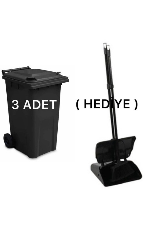 3 Adet Siyah Plastik Çöp Konteyneri 240 Litre - Isıya Karşı Dayanıklı Malzeme