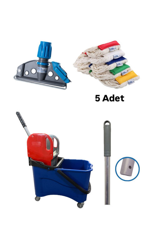 Tek Kovalı Plastik Temizlik Arabası Islak Mop Setli Paspas Arabası A Kalite