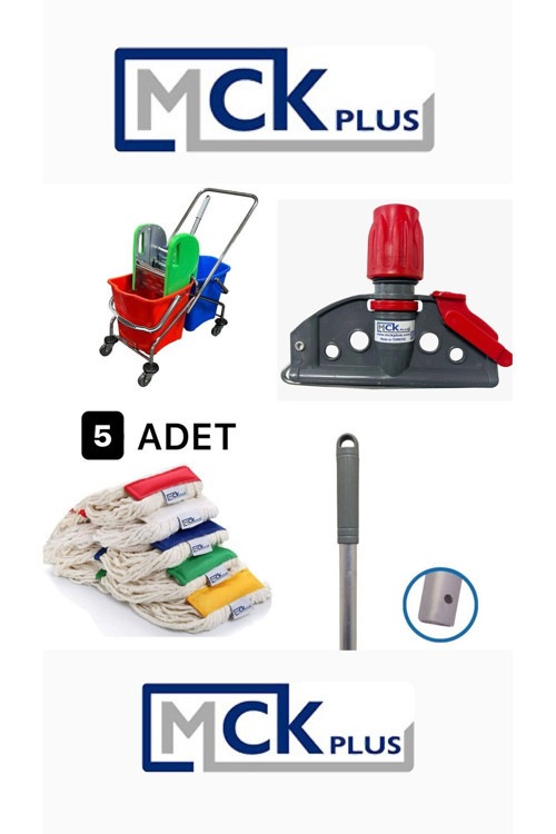 Çift Kovalı Temizlik Arabası Krom Gövdeli Çelik Presli Paspas Arabası Seti Islak Mop Seti.