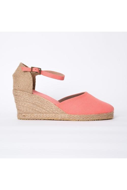Gerçek Elişi Nar Çiçeği Bilekten Bantlı Topuğu Açık Keten Espadril Dolgu Topuk Handmade