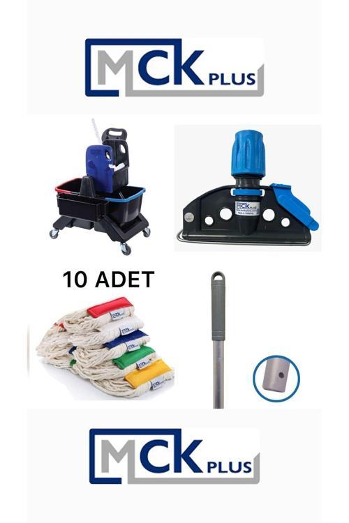 Çift Kovalı Krom Temizlik Arabası Paspas Arabası Islak Mop Seti 17 Parça