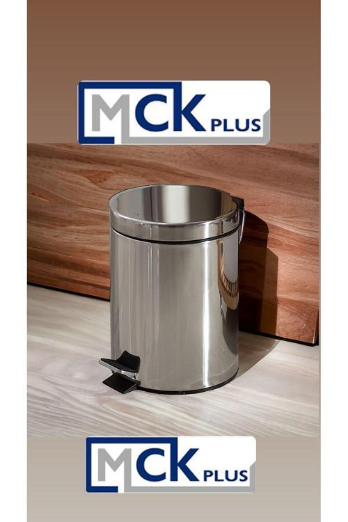 5 Litre Krom Metal Paslanmaz Çöp Kovası Çöp Kutusu Pedallı Amortisörlü Kapak