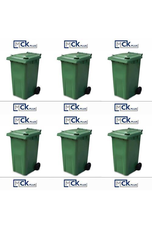 6 Adet Yeşil Renk Plastik Çöp Konteyneri Çöp Kovası 240 Lt
