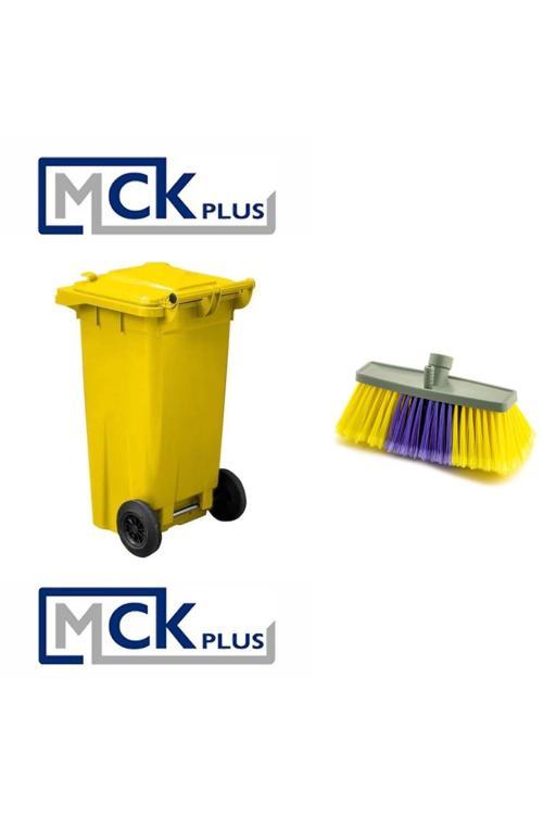 Fırçalı Sarı Plastik Çöp Konteyneri Takımı 120 Litre Konteyner - Isıya Dayanıklı Malzeme - Sarı